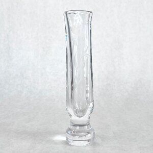 Signed Vintage Orrefors Crystal Bud Vase Floral Etched Design Sweden Art Deco